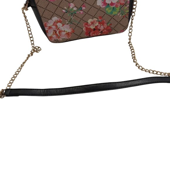 Floral Pattern Crossbody Bag With Gold Chain Strap & Black Accents - Picture 12 of 12